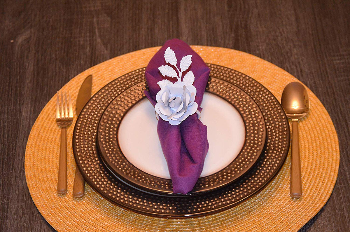 Vibhsa White Rose Napkin Rings | Set of 4