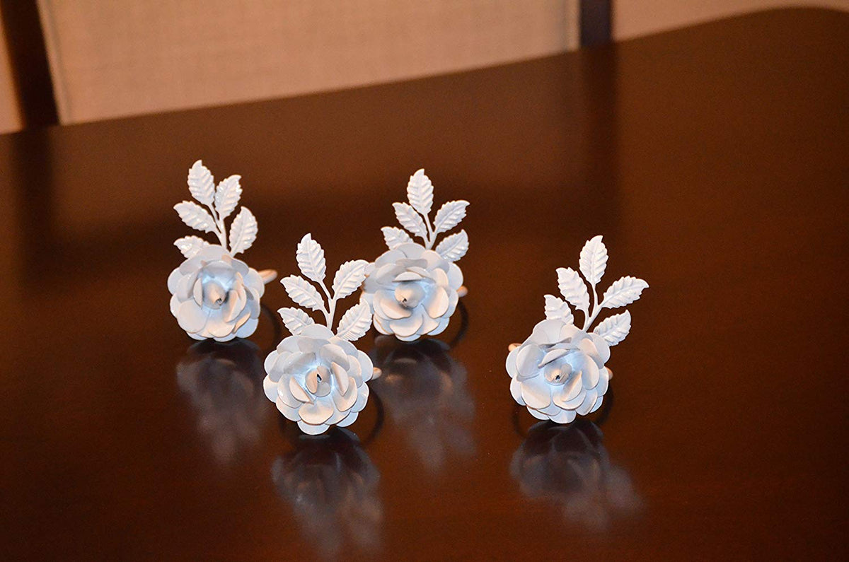 Vibhsa White Rose Napkin Rings | Set of 4