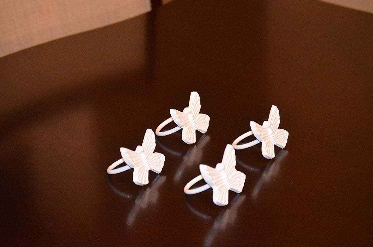 Vibhsa White Butterfly Napkin Rings | Set of 4, Handcrafted Aluminum