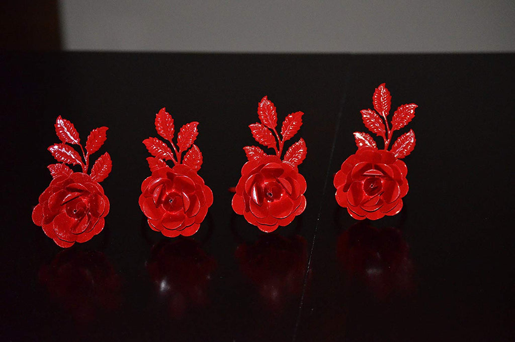 Vibhsa Red Rose Napkin Rings | Set of 4, Handcrafted