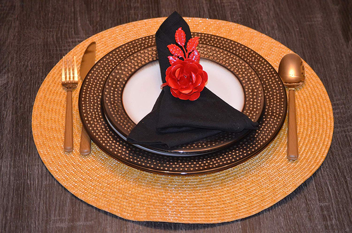 Vibhsa Red Rose Napkin Rings | Set of 4, Handcrafted