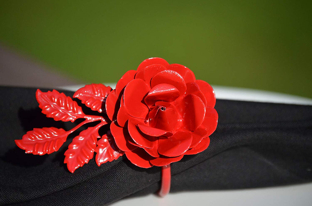 Vibhsa Red Rose Napkin Rings | Set of 4, Handcrafted