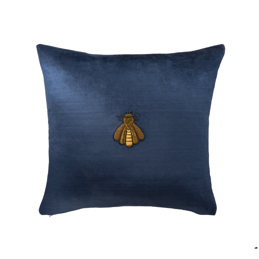 Navy Bee Silk Velvet Throw Pillow Cover, 20 x 20