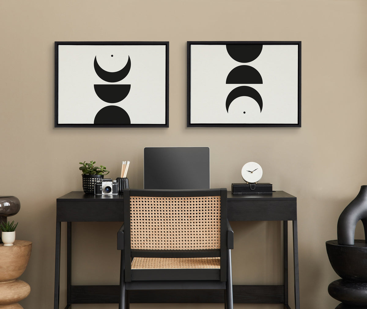 Sylvie Modern Geometric Moon Phases Framed Canvas Set of 2 by The Creative Bunch Studio