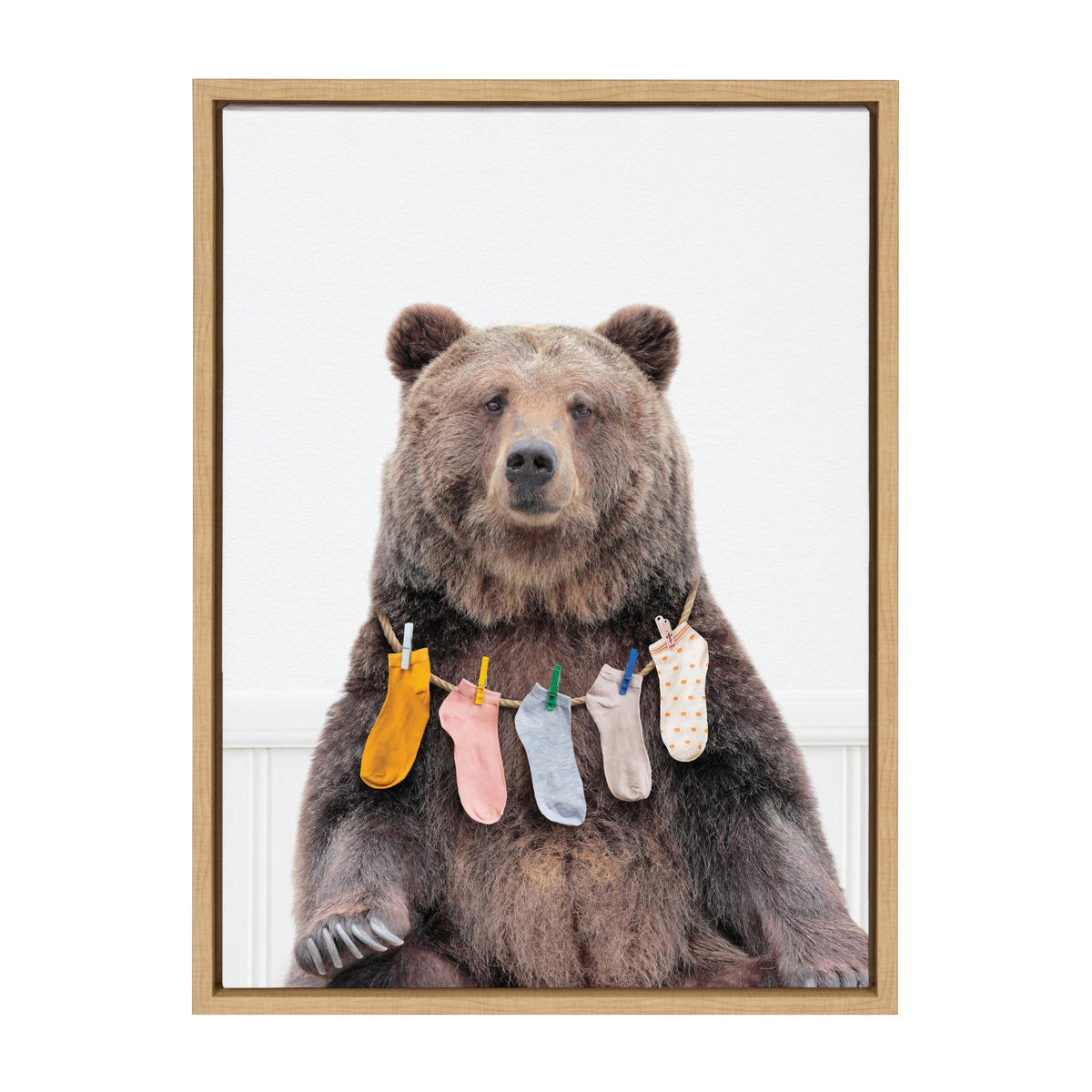 Sylvie Lost Socks Bear Framed Canvas by Amy Peterson Art Studio