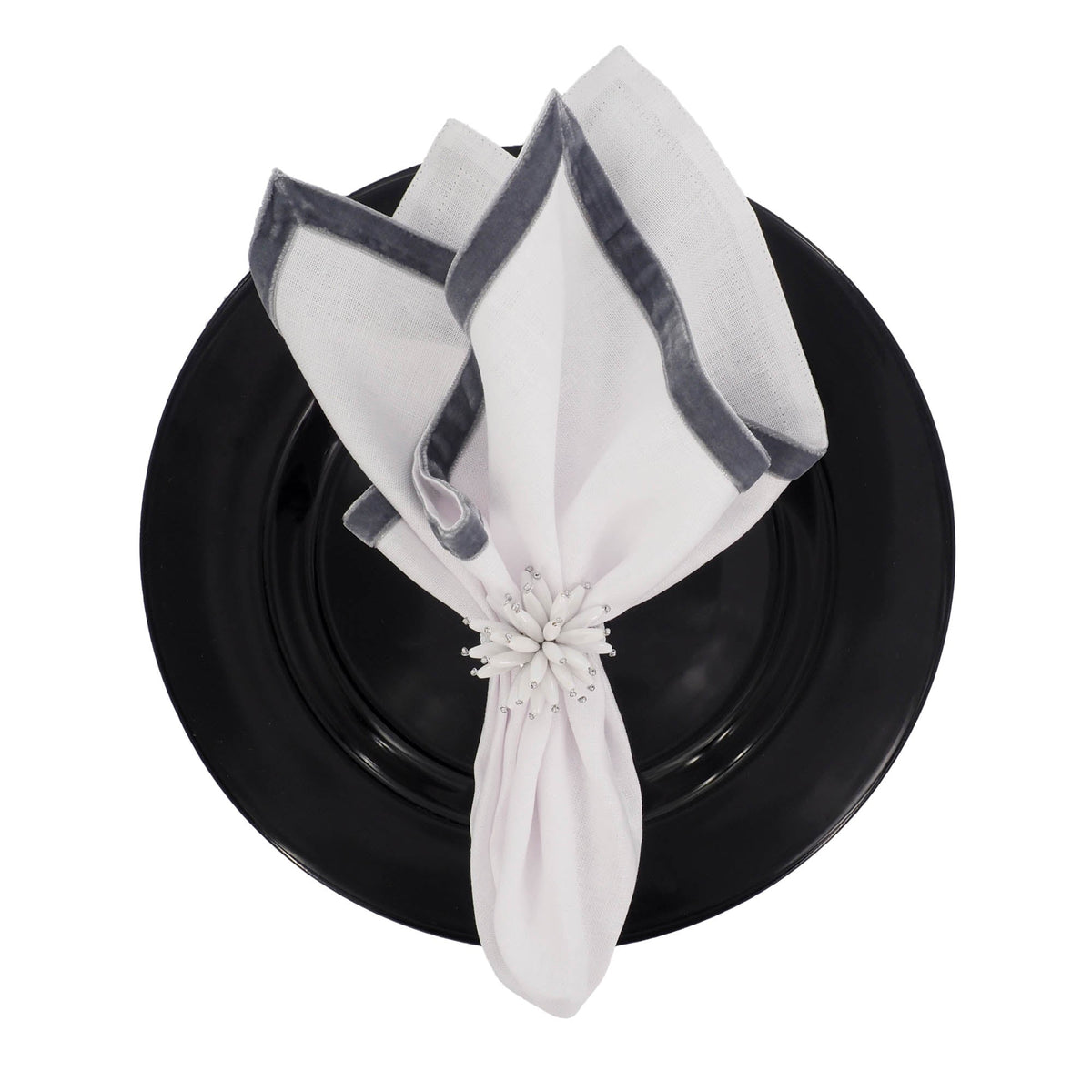 New York Linen Napkins with Silver Velvet Borders, Set of 4