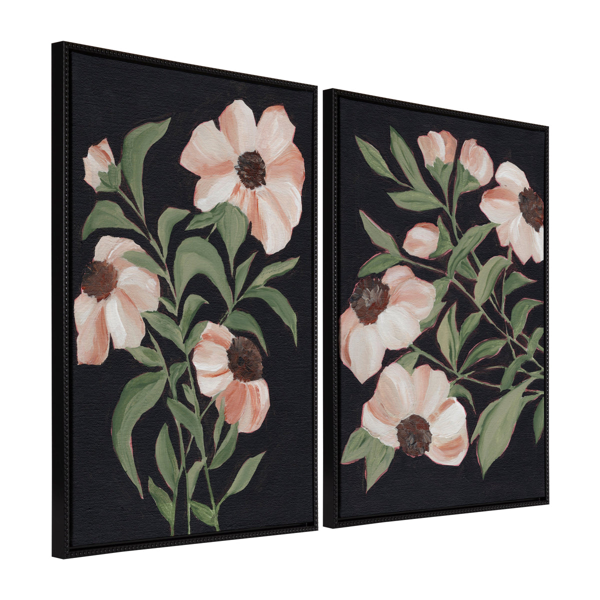 Sylvie Beaded Nocturnal Blossom 1 and 2 Framed Canvas Art Set by Nikita Jariwala