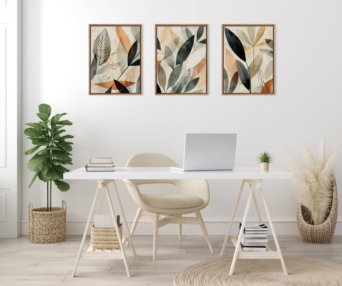 Sylvie Abstract Blue and Gray Earth Tone Botanical Framed Canvas Art Set of 3 by The Creative Bunch Studio