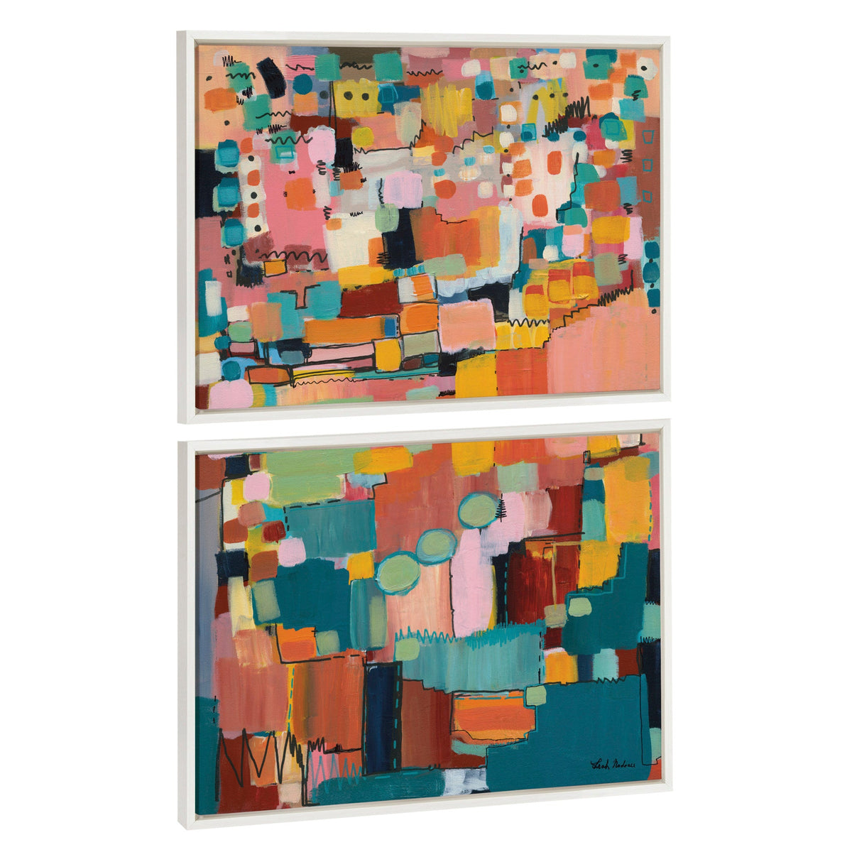 Sylvie Sunset Fiesta Set No 1 and Sunset Fiesta Set No 2 Framed Canvas Set of 2 by Leah Nadeau
