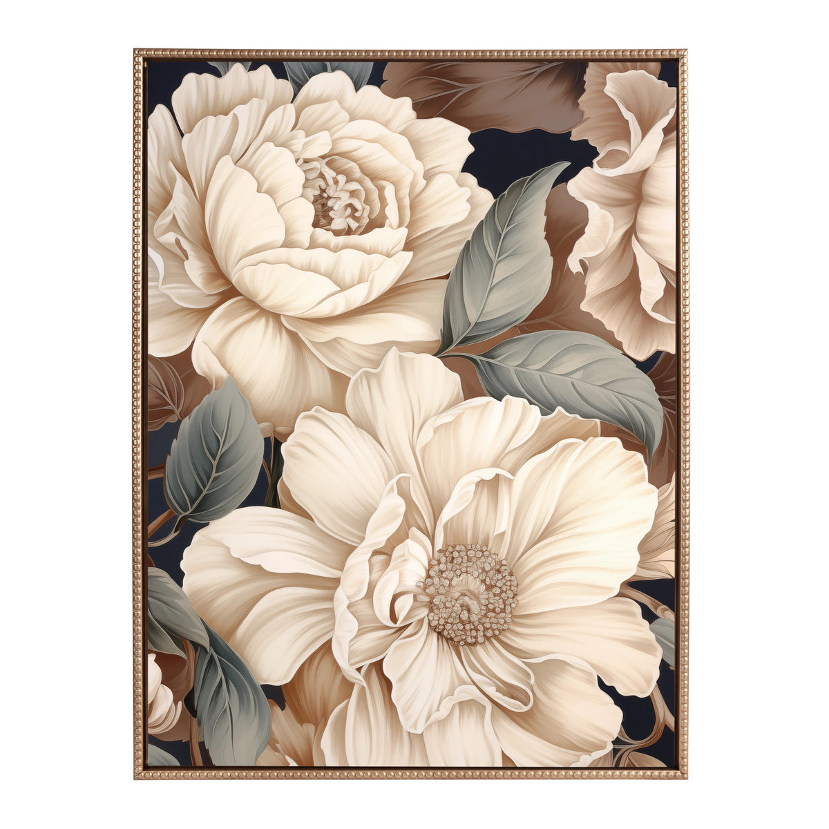 Sylvie Beaded Retro Glam Floral in Muted Color Tones Framed Canvas by The Creative Bunch Studio