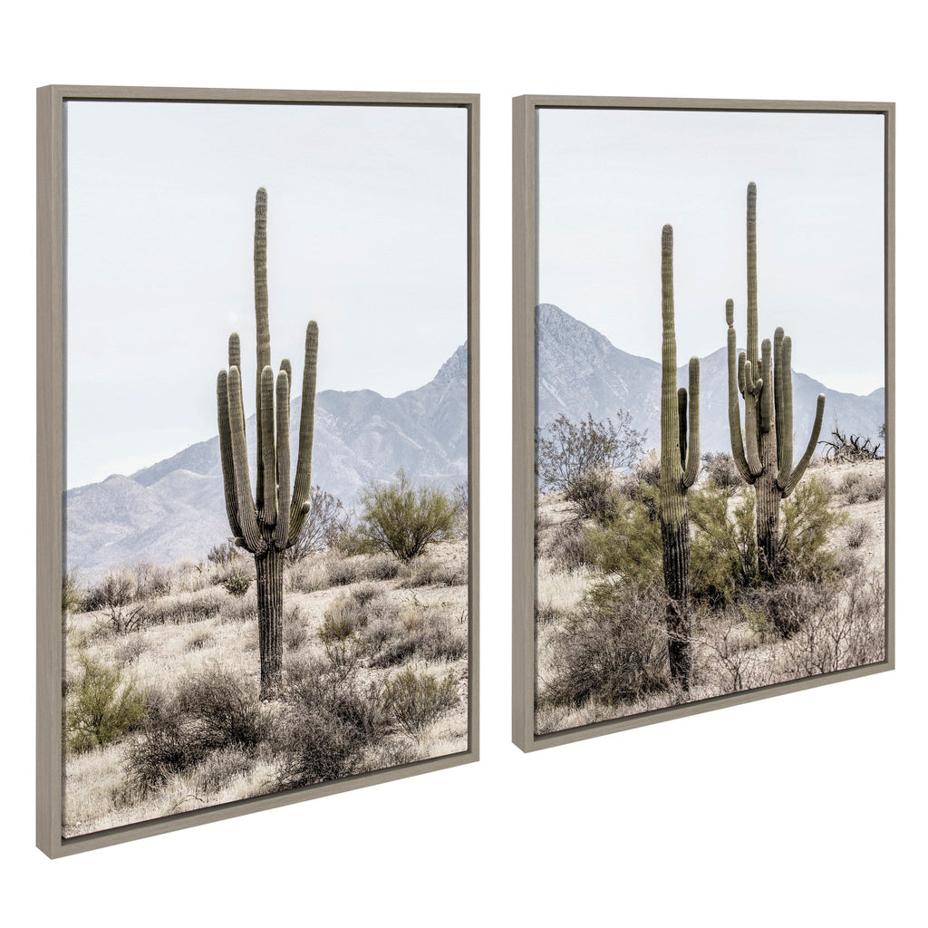 Sylvie Tall Saguaro Cacti Desert Mountain 1 and 2 Framed Canvas Set of 2 by The Creative Bunch Studio