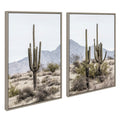 Sylvie Tall Saguaro Cacti Desert Mountain 1 and 2 Framed Canvas Set of 2 by The Creative Bunch Studio