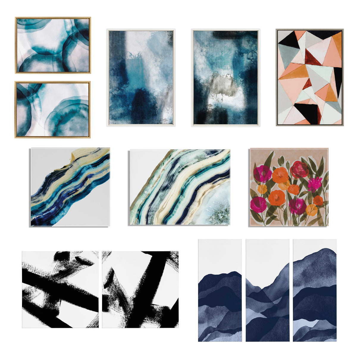 Sylvie Blue Mountain Range Framed Canvas Set of 3 by Amy Lighthall