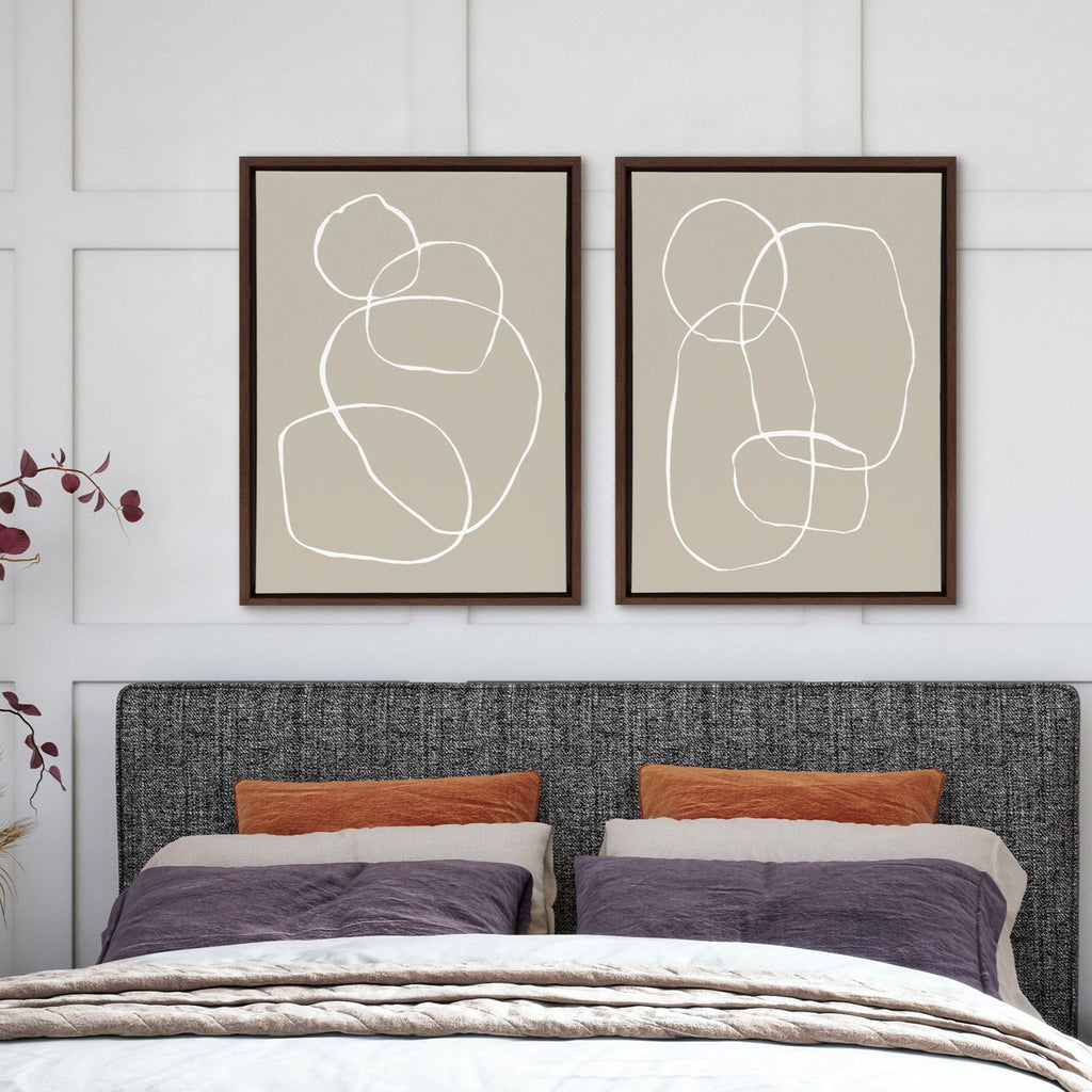 Sylvie Beige Going in Circles Framed Canvas Set of 2 by Teju Reval of SnazzyHues