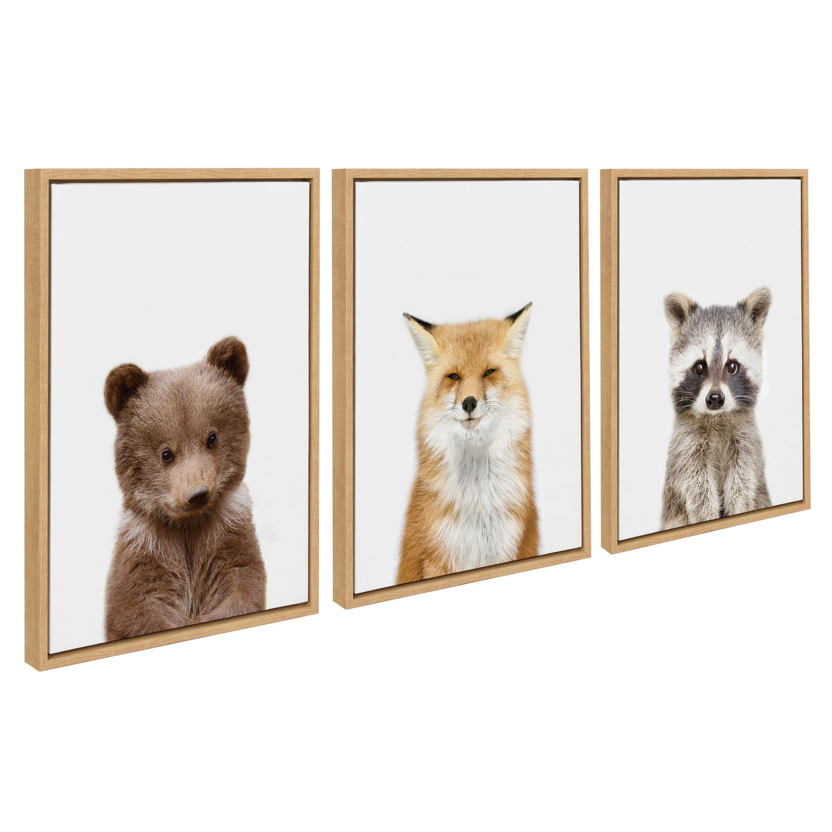 Sylvie Studio Bear, Studio Fox and Studio Raccoon Framed Canvas Set of 3 by Amy Peterson Art Studio