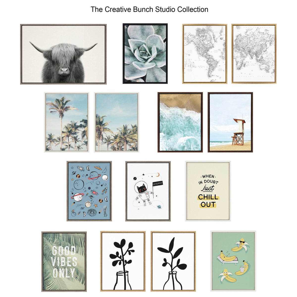 Sylvie Good Vibes Only Pale Blue Button Framed Canvas by The Creative Bunch Studio