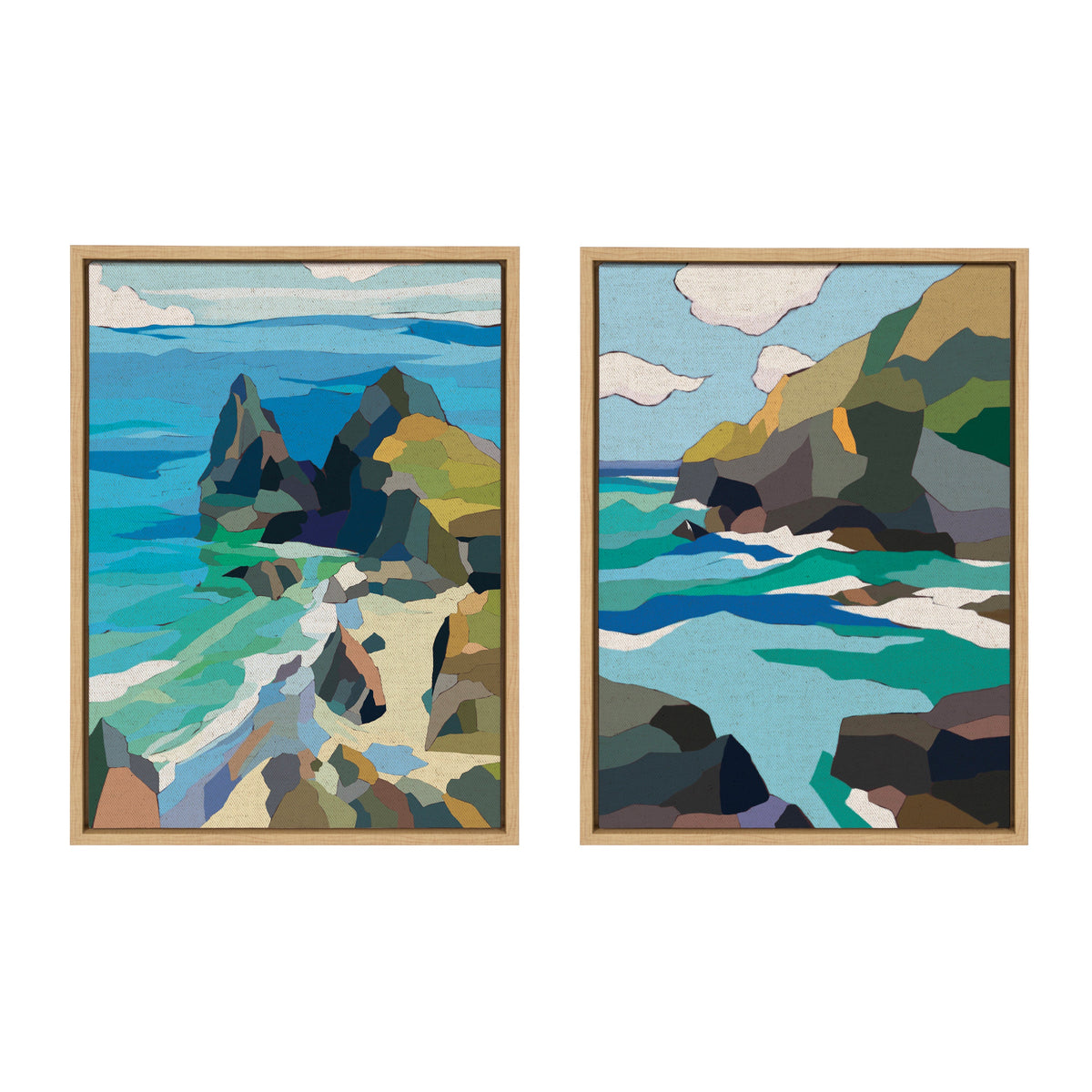 Sylvie Coast and Phi Phi on Neutral Linen Framed Canvas Art Set of 2 by Nikita Jariwala