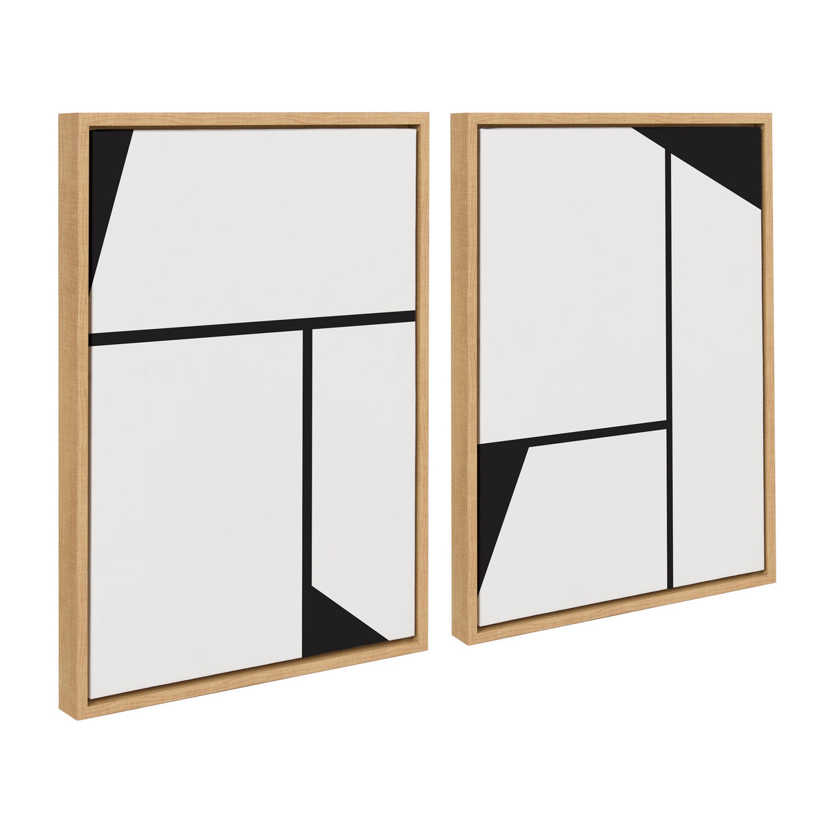Sylvie Sleek Luxe Minimalist Black and White Abstract Framed Canvas Art Set of 2 by The Creative Bunch Studio