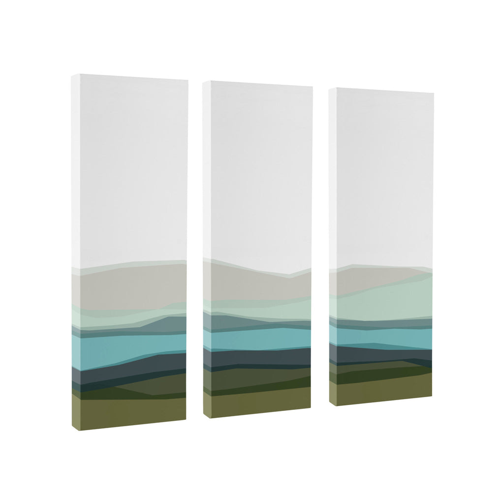 Abstract Blue Lake and Mountains Canvas Art Set of 3 by The Creative Bunch Studio