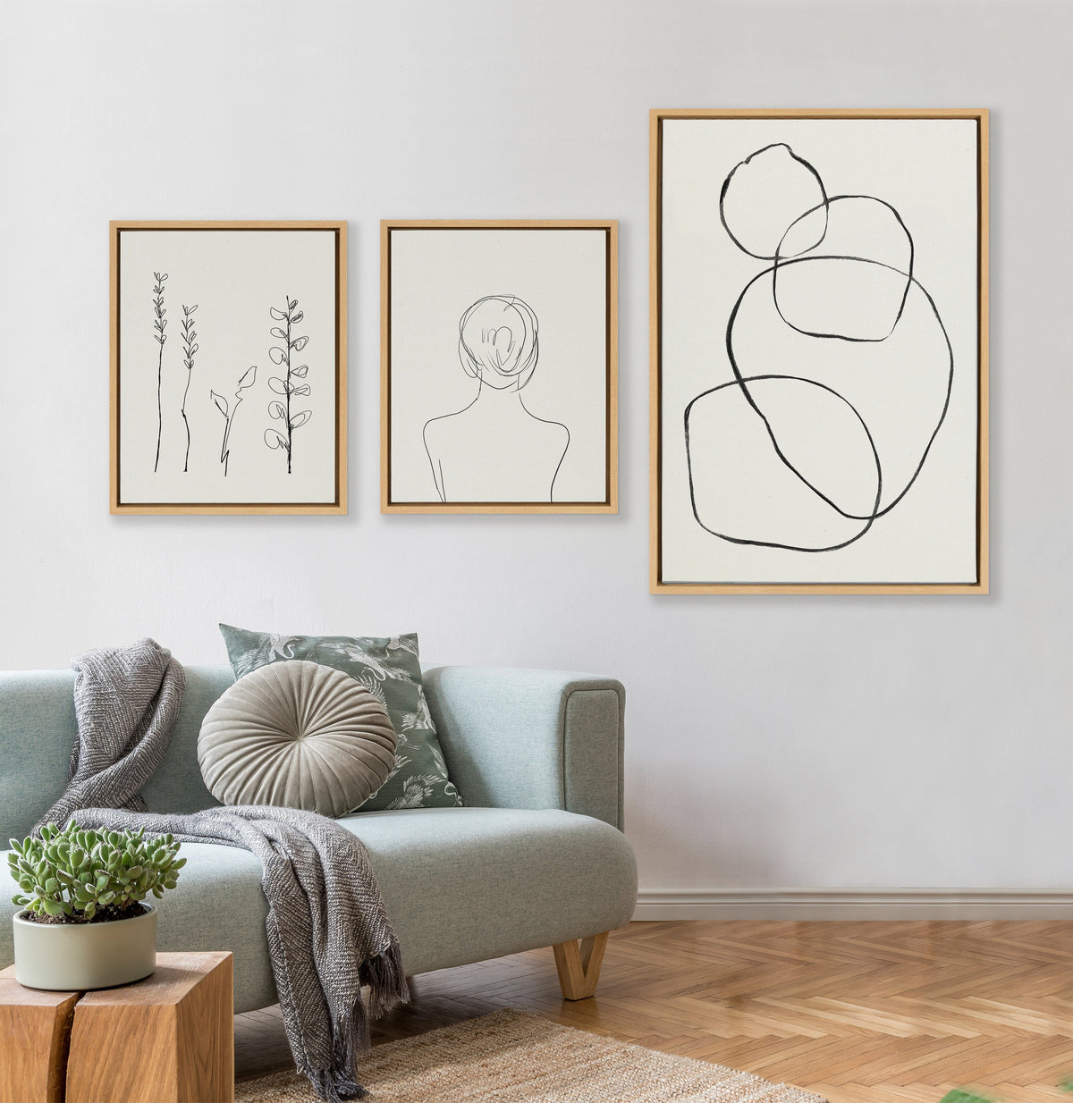 Sylvie Going in Circles and Minimalist Woman Framed Canvas Set of 3 by Teju Reval of SnazzyHues