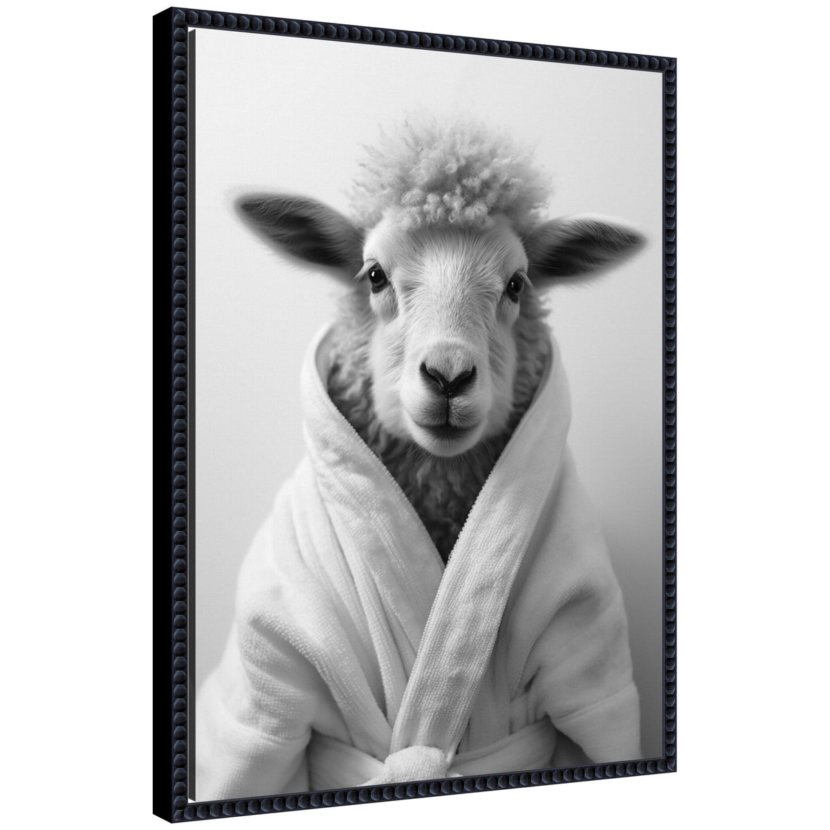 Sylvie Sheep Bathroom Art Towel Robe Black and White Framed Canvas by The Creative Bunch Studio