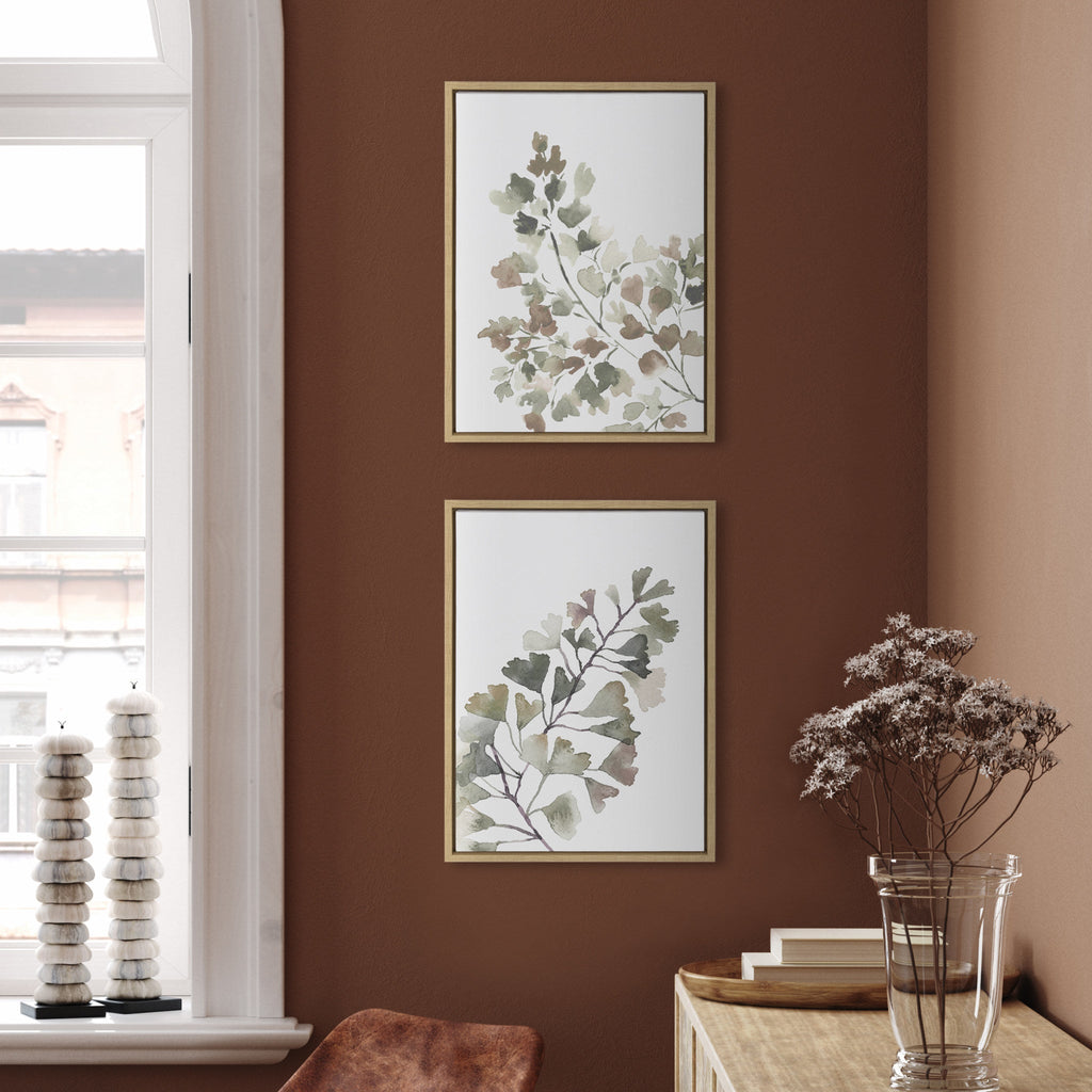 Sylvie Botanical Soft Splitfern and Botanical Soft Maiden Framed Canvas Set of 2 by Sara Berrenson