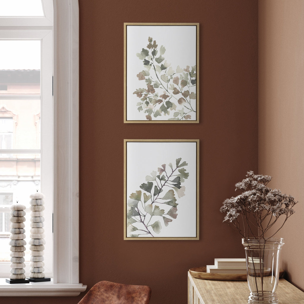 Sylvie Botanical Soft Splitfern and Botanical Soft Maiden Framed Canvas Set of 2 by Sara Berrenson