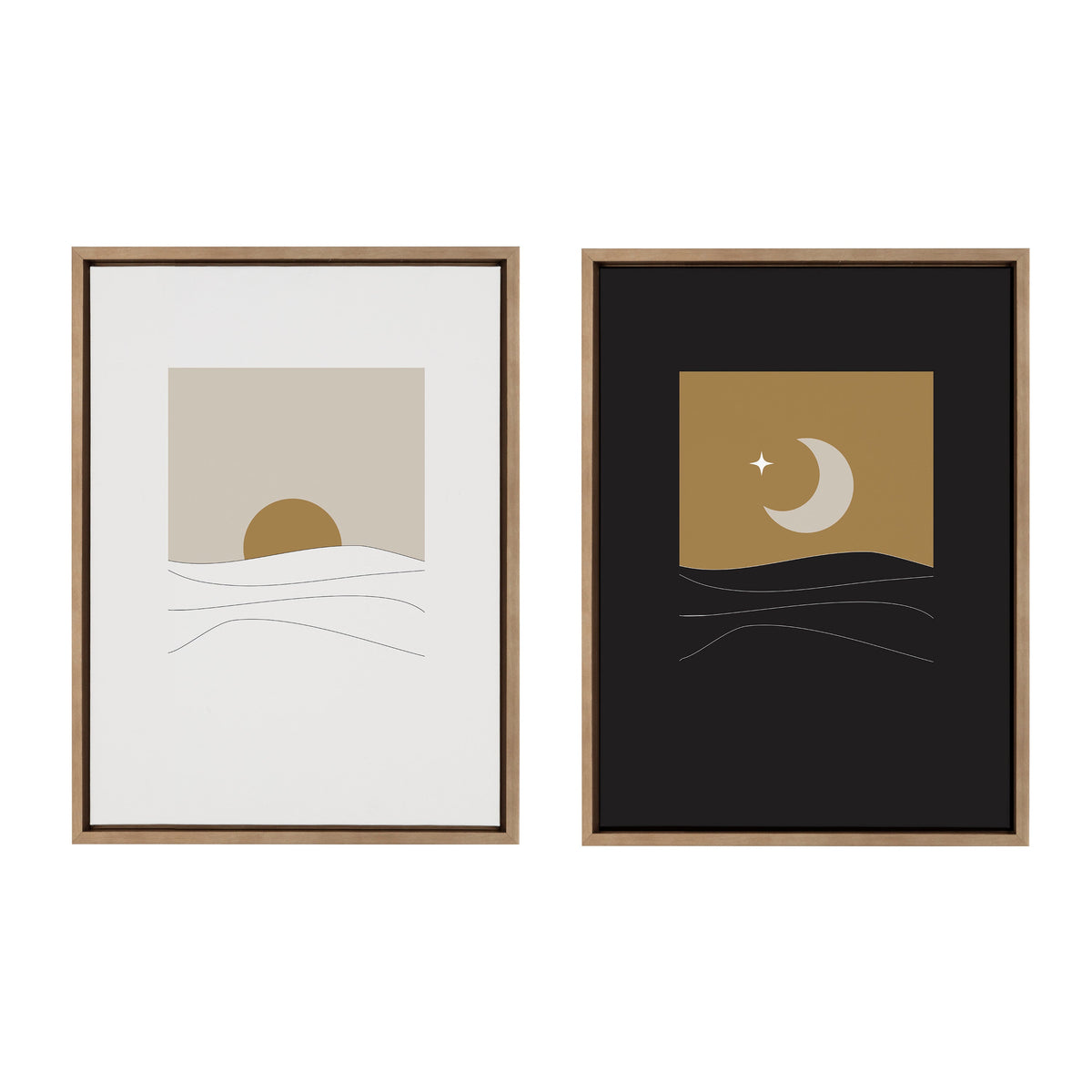 Sylvie Modern Sunrise and Sunset Over the Ocean Framed Canvas Art Set of 2 by The Creative Bunch Studio