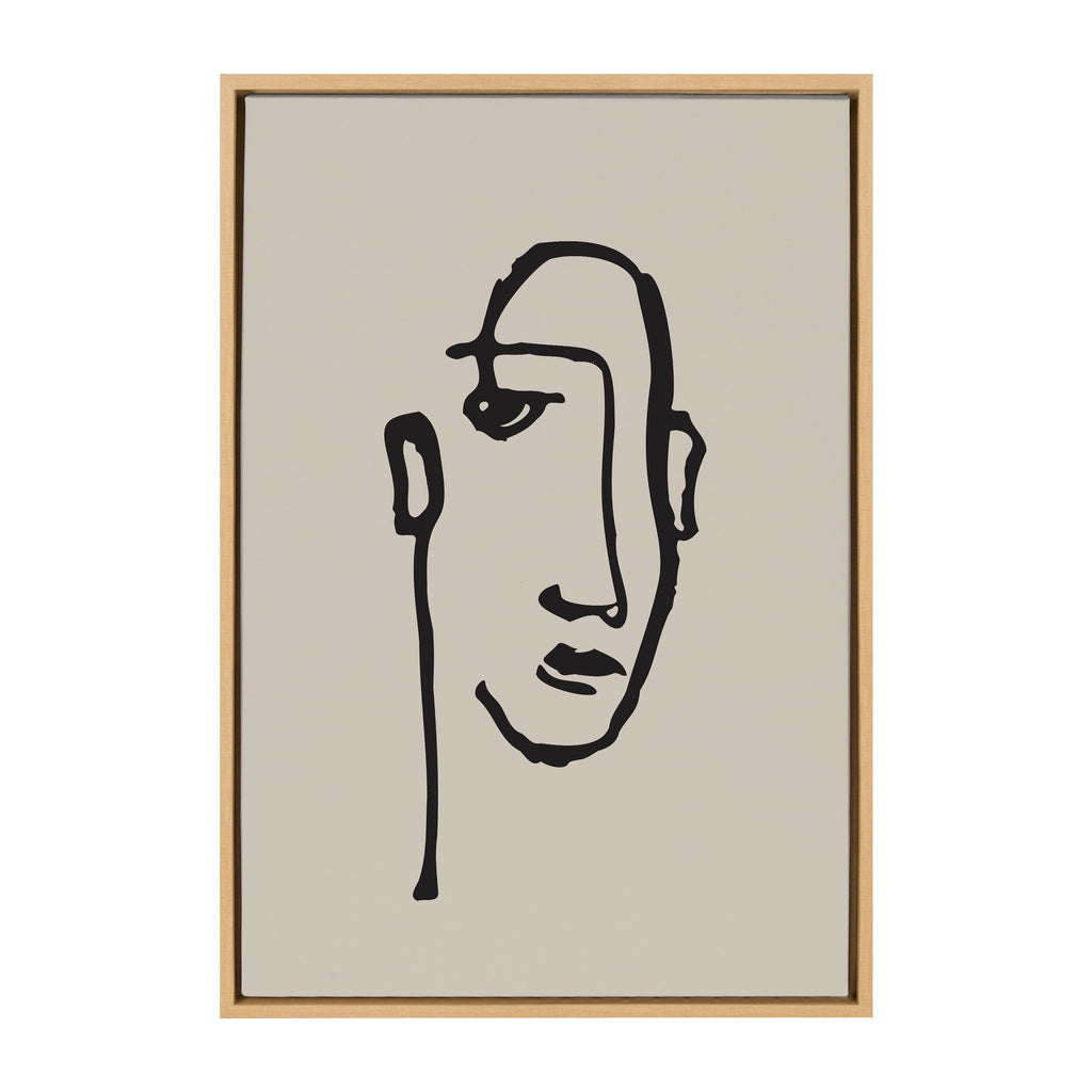 Sylvie Minimalist Neutral Line Art Drawing Face Framed Canvas by The Creative Bunch Studio