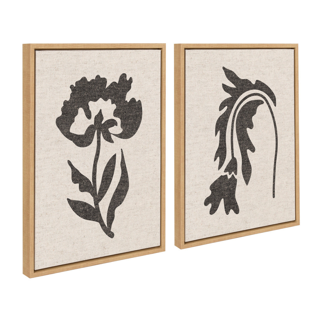 Sylvie Scandi Botanical 2 and 3 Neutral Textured Linen Framed Canvas Art Set of 2 by The Creative Bunch Studio