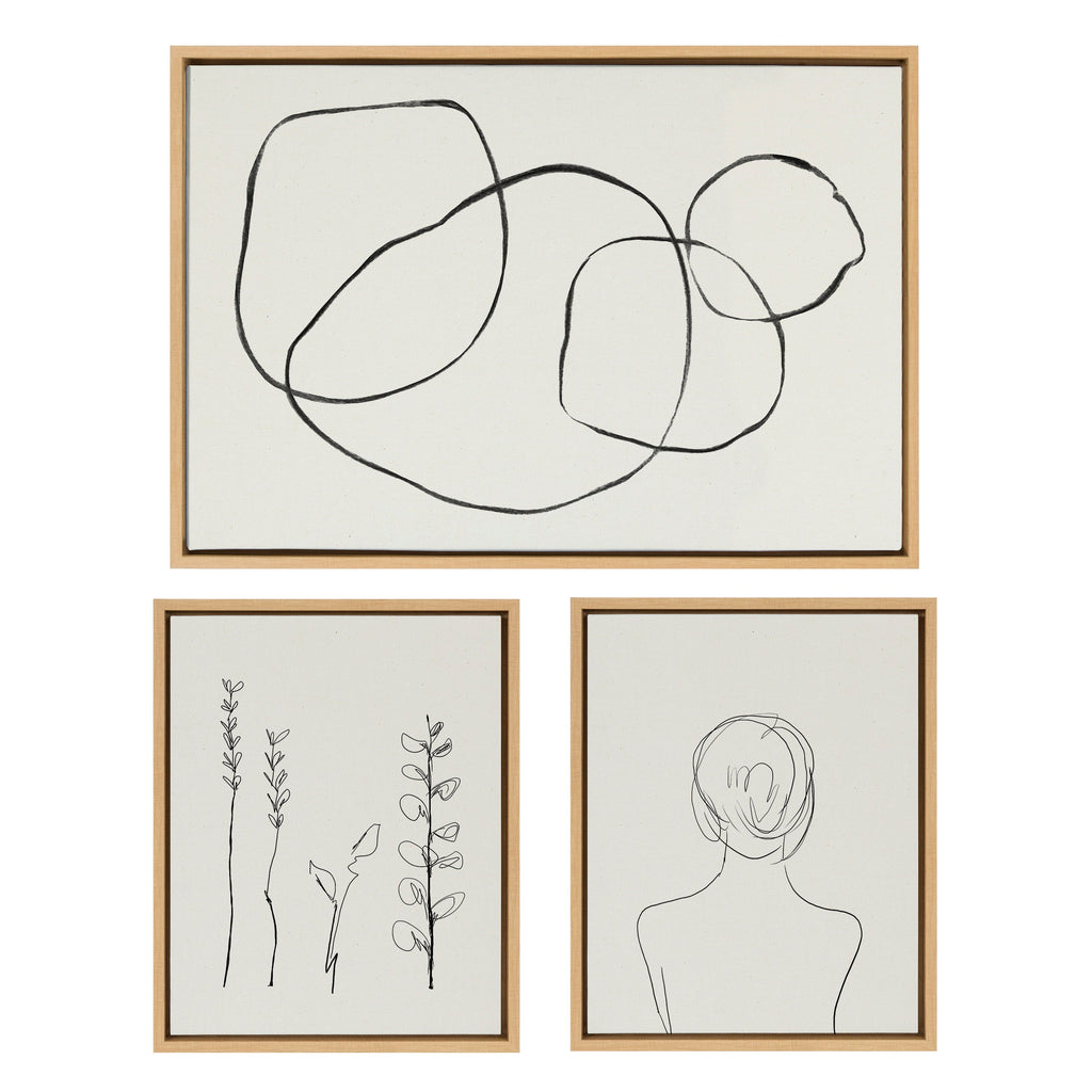 Sylvie Going in Circles and Minimalist Woman Framed Canvas Set of 3 by Teju Reval of SnazzyHues