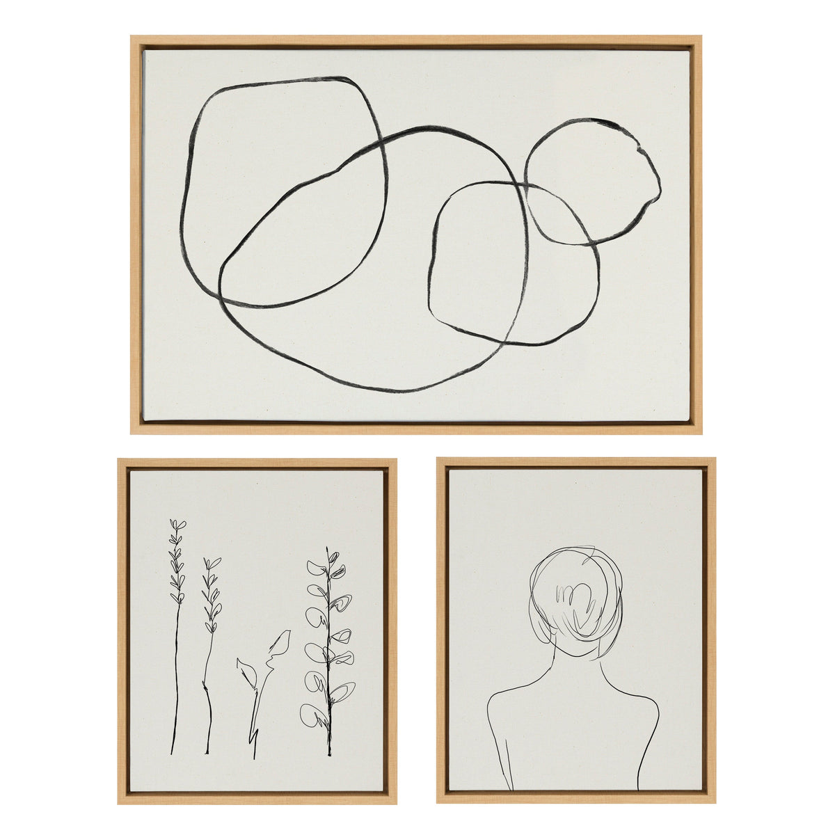 Sylvie Going in Circles and Minimalist Woman Framed Canvas Set of 3 by Teju Reval of SnazzyHues