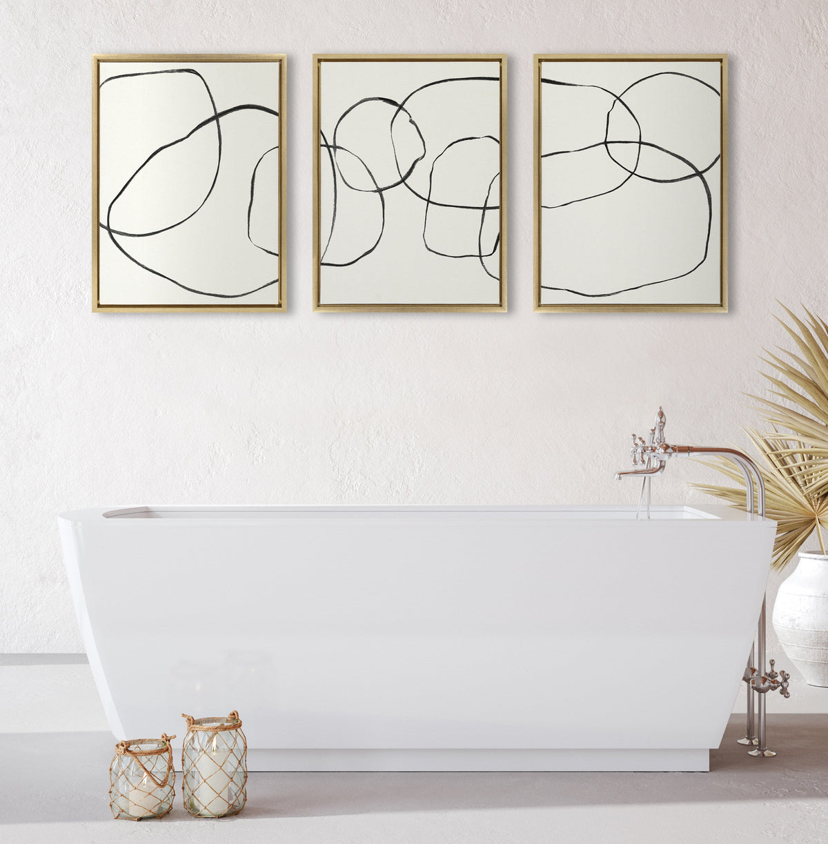 Sylvie Dancing Circles BW Framed Canvas Set of 3 by Teju Reval of SnazzyHues