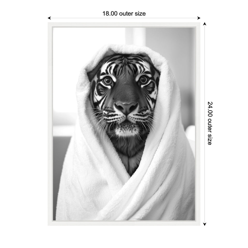 Sylvie Tiger Bathroom Art Towel Robe Black and White Framed Canvas by The Creative Bunch Studio