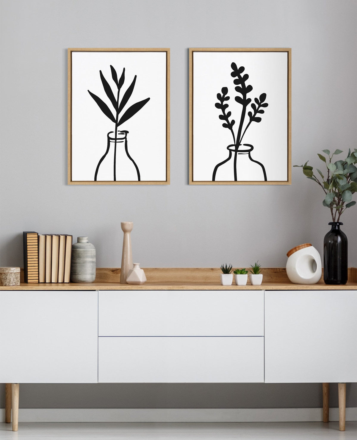 Sylvie Modern Botanical Vase Framed Canvas Set of 2 by The Creative Bunch Studio
