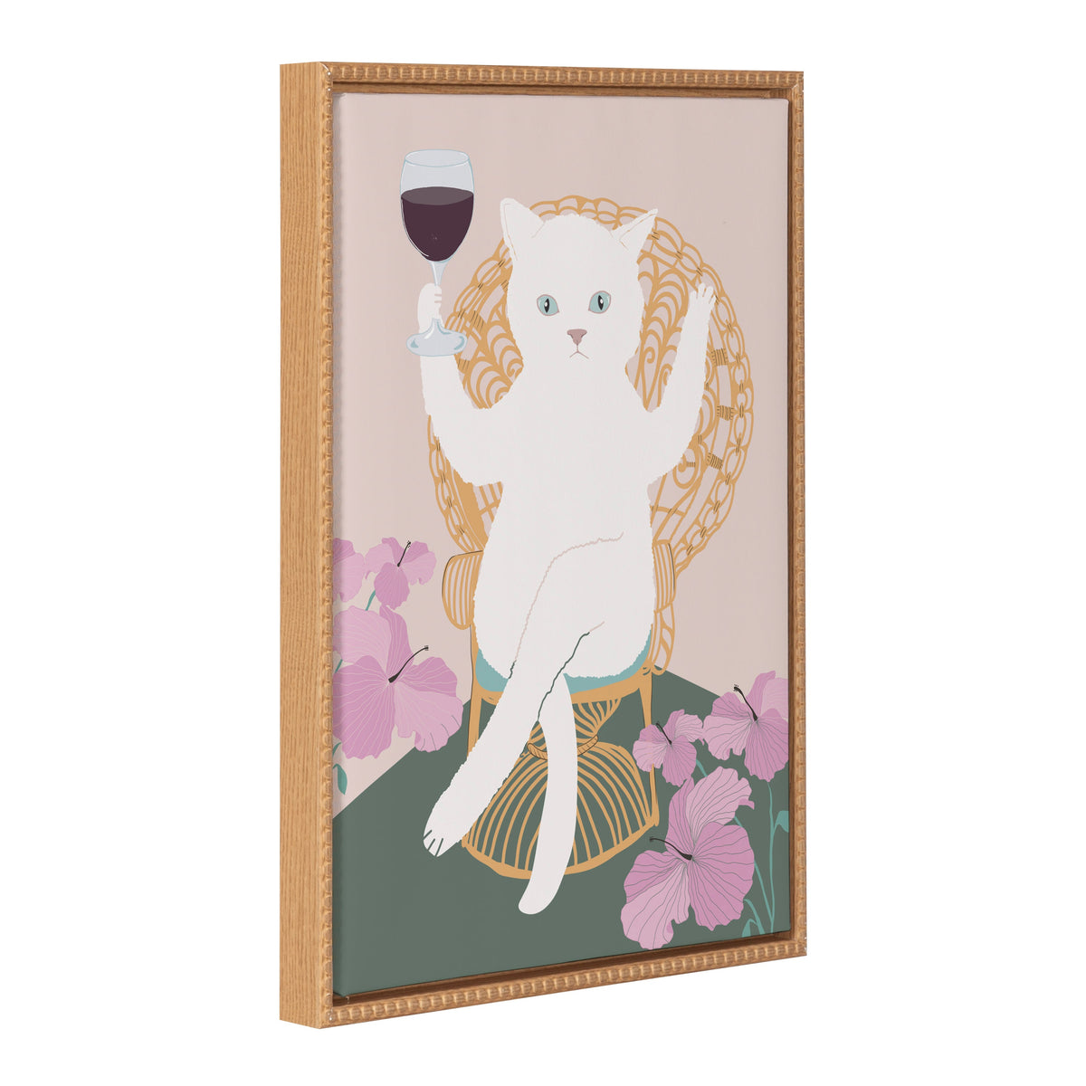 Sylvie Beaded Wine Cat II Framed Canvas by Honey Island Studio