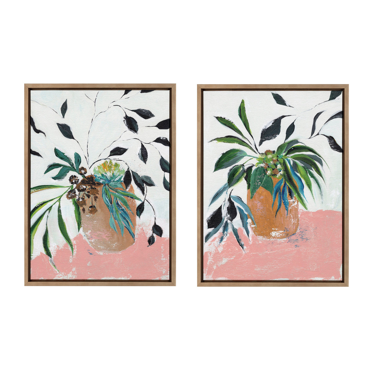 Sylvie Wild Foliage l and II Framed Canvas Art Set of 2 by Nikita Jariwala