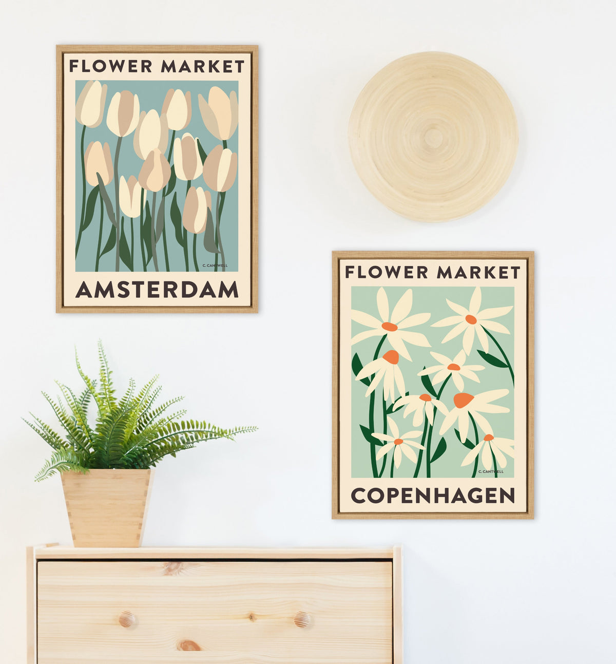 Sylvie Flower Market 3 and 4 Framed Canvas Art Set of 2 by Carrie Cantwell