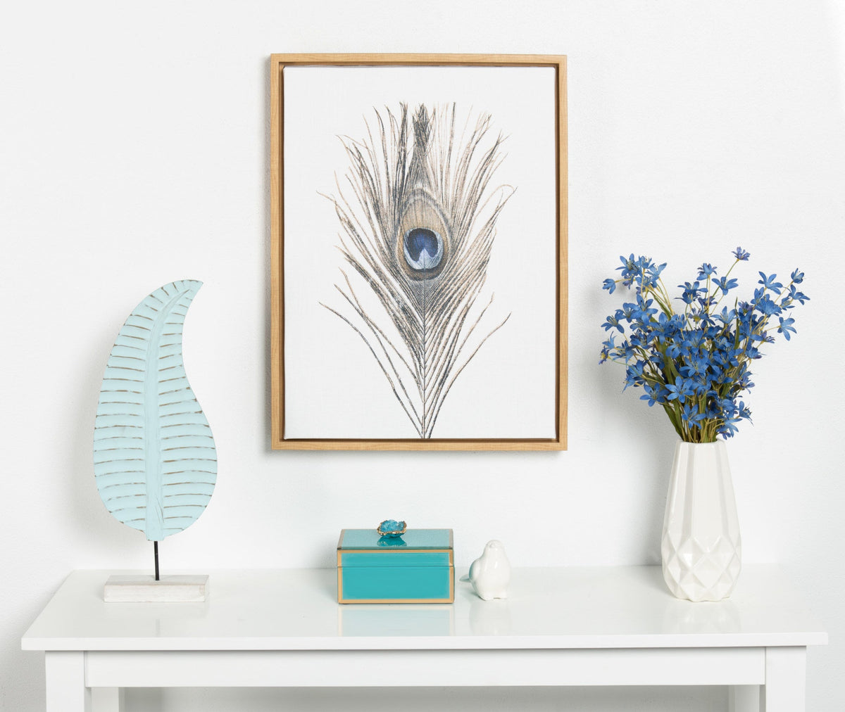 Sylvie Peacock Feather Framed Canvas by Simon Te of Tai Prints