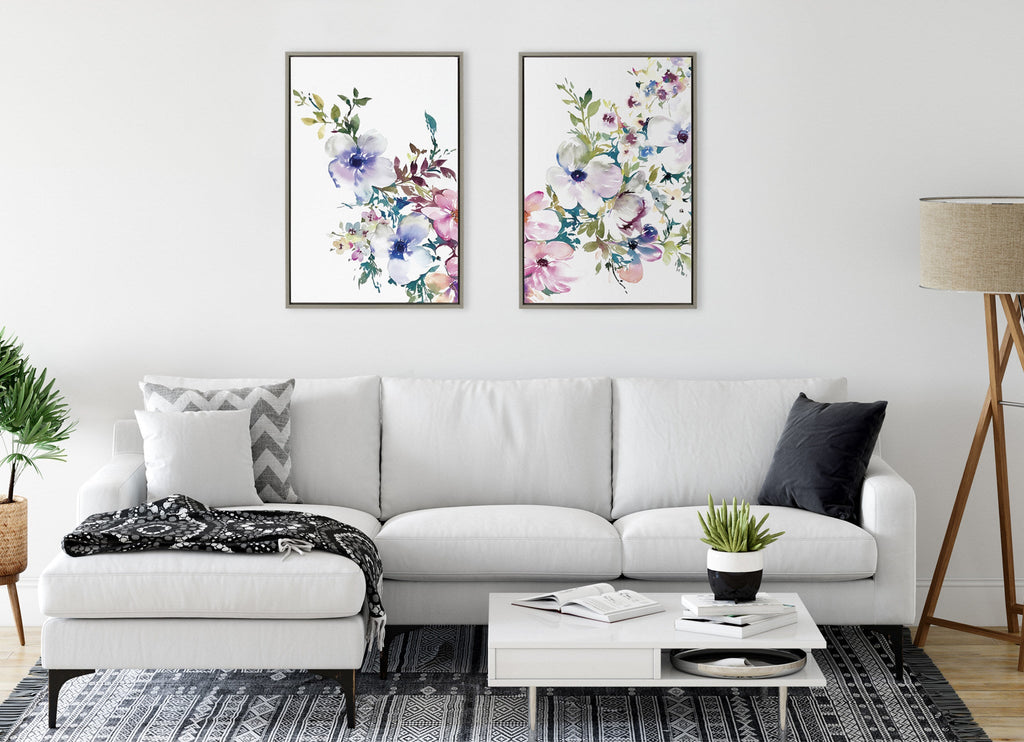 Sylvie Ink Wash Floral Left and Right Framed Canvas Set of 2 by Emma Daisy