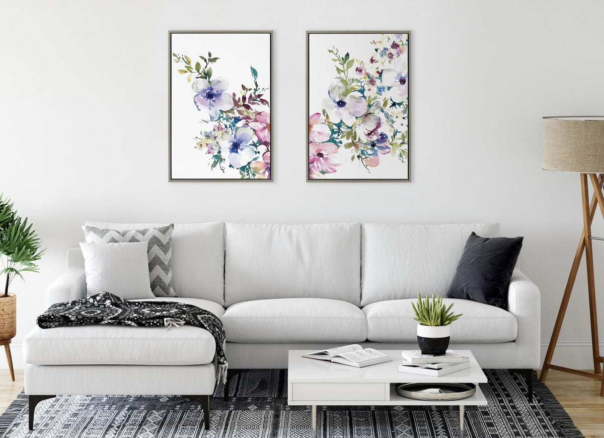 Sylvie Ink Wash Floral Left and Right Framed Canvas Set of 2 by Emma Daisy