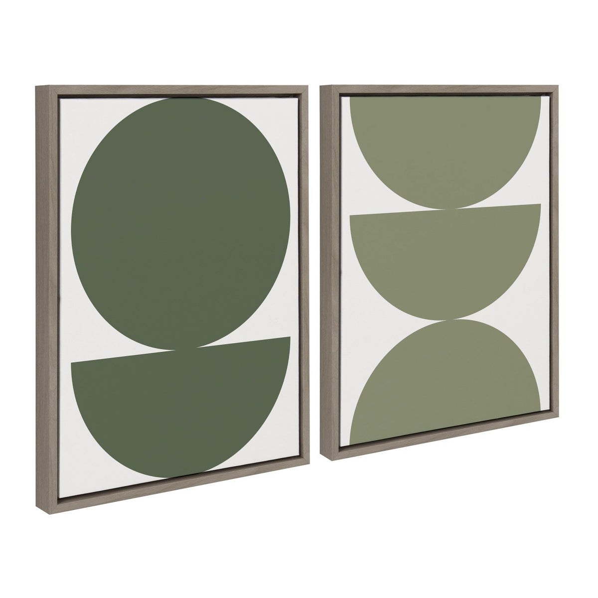 Sylvie Earthy Boho Geometric 1 Olive Green and Earthy Boho Geometric 2 Sage Green Framed Canvas Set of 2 by The Creative Bunch Studio