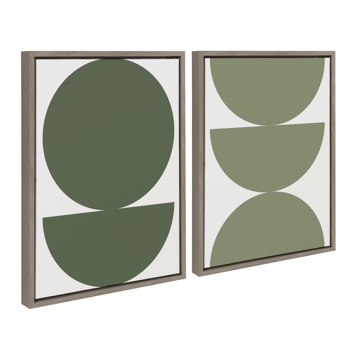 Sylvie Earthy Boho Geometric 1 Olive Green and Earthy Boho Geometric 2 Sage Green Framed Canvas Set of 2 by The Creative Bunch Studio