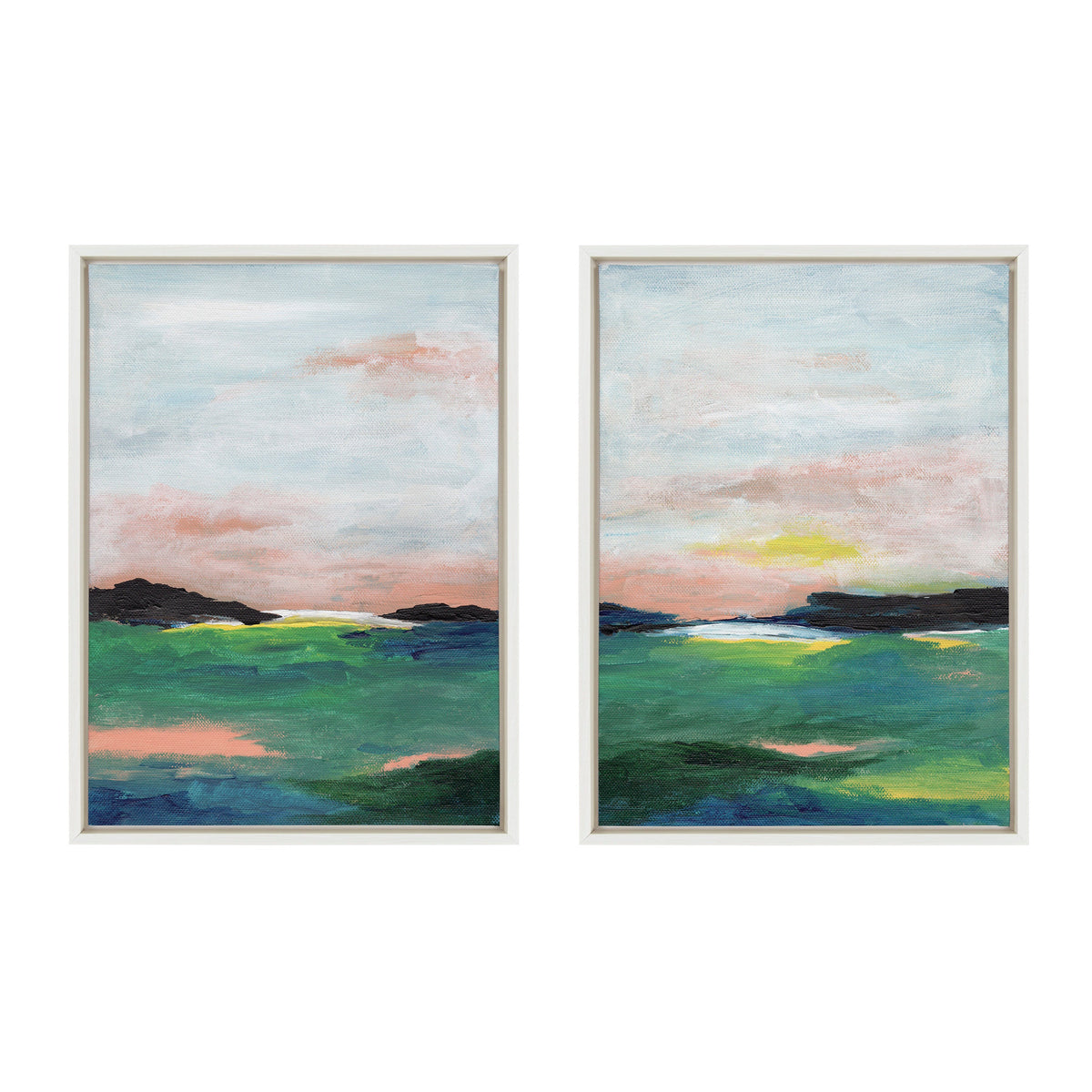 Sylvie Golden Peach Coast l and II Framed Canvas Art Set of 2 by Nikita Jariwala