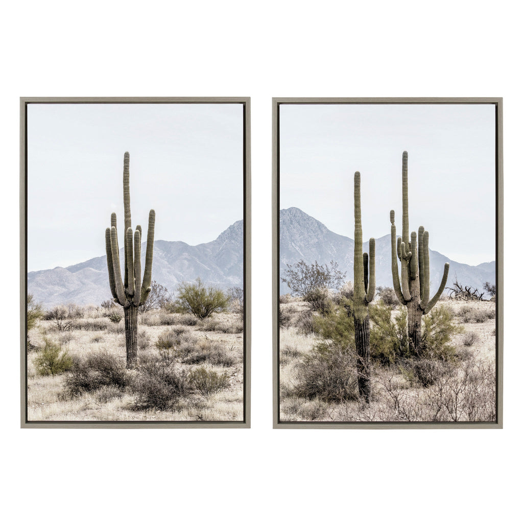 Sylvie Tall Saguaro Cacti Desert Mountain 1 and 2 Framed Canvas Set of 2 by The Creative Bunch Studio