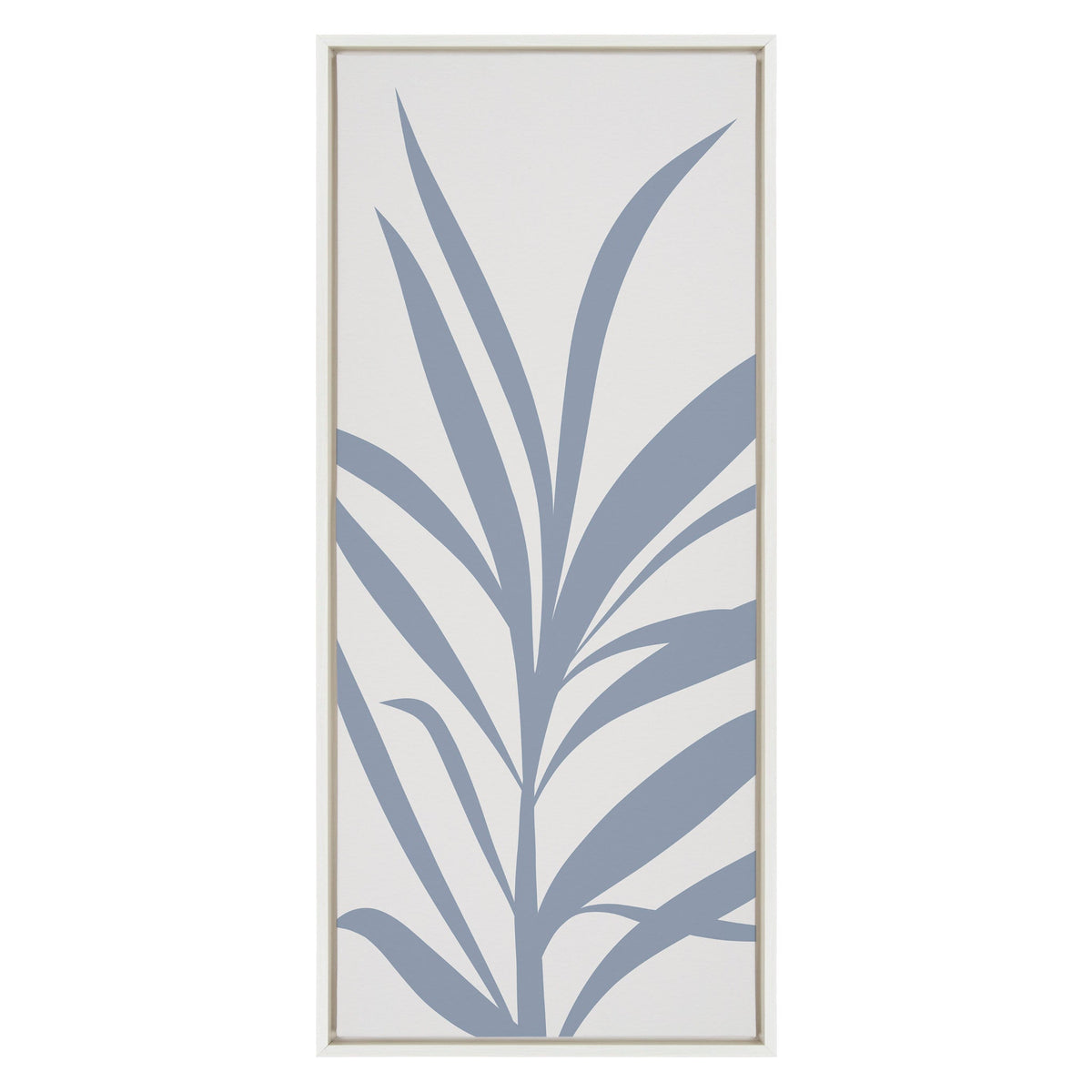 Sylvie Mid Century Retro Jungle Botanical Light Blue Framed Canvas by The Creative Bunch Studio