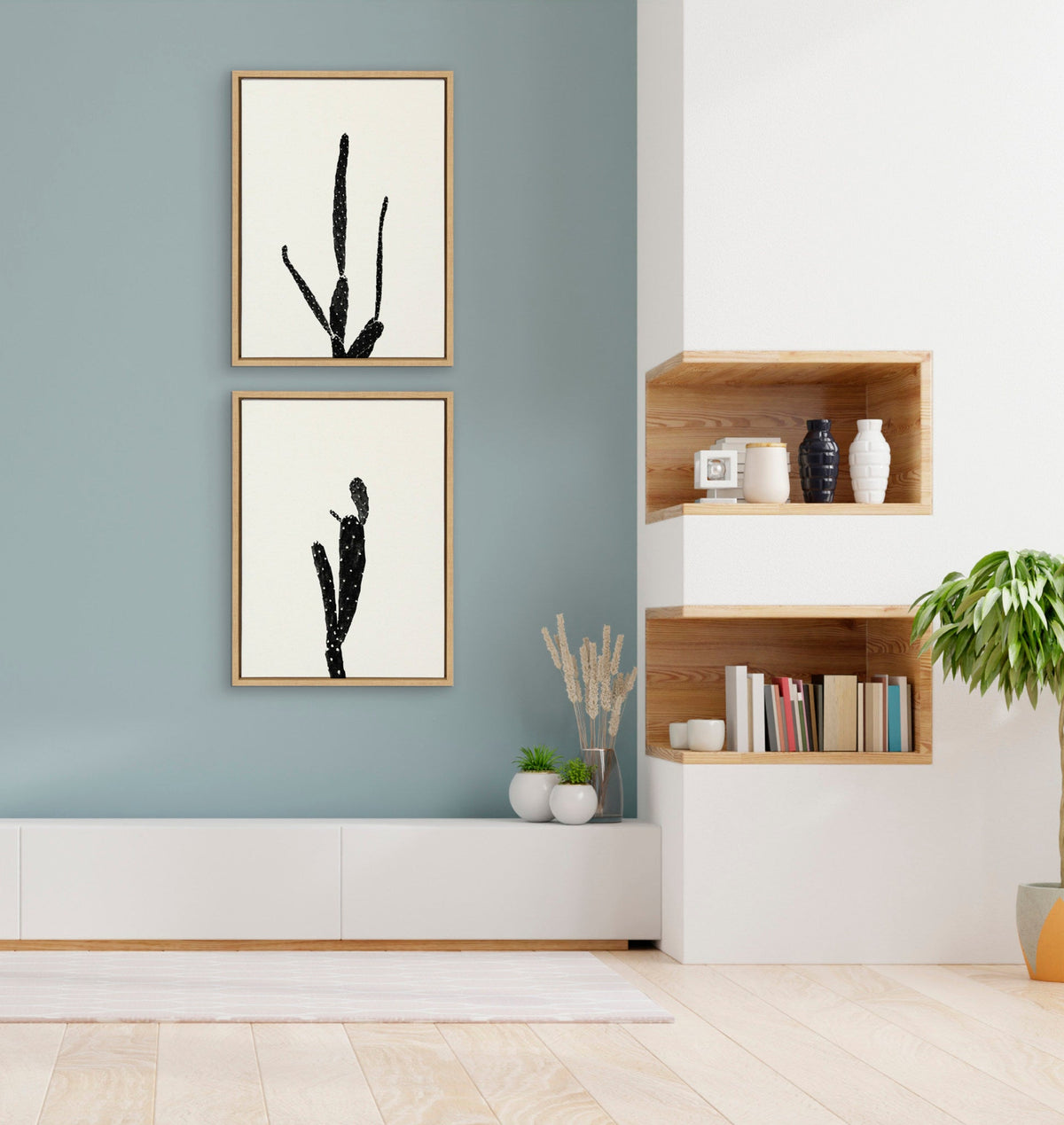 Sylvie Black and White Vintage Film Grain Cactus 1 and 2 Framed Canvas Set of 2 by Stephanie Klatt
