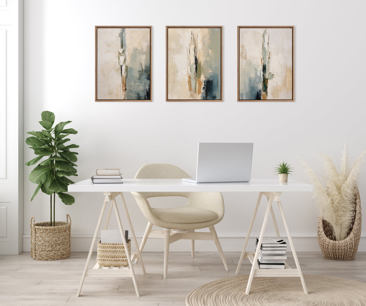 Sylvie Abstract Tall Cactus Muted Colors Framed Canvas Art Set of 3 by The Creative Bunch Studio