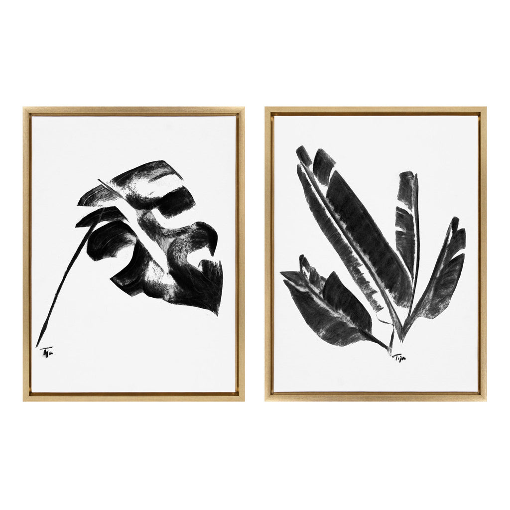 Sylvie 582 Monstera and 583 Banana Leaf Framed Canvas Set of 2 by Teju Reval of SnazzyHues