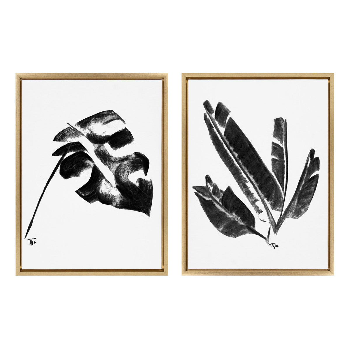 Sylvie 582 Monstera and 583 Banana Leaf Framed Canvas Set of 2 by Teju Reval of SnazzyHues